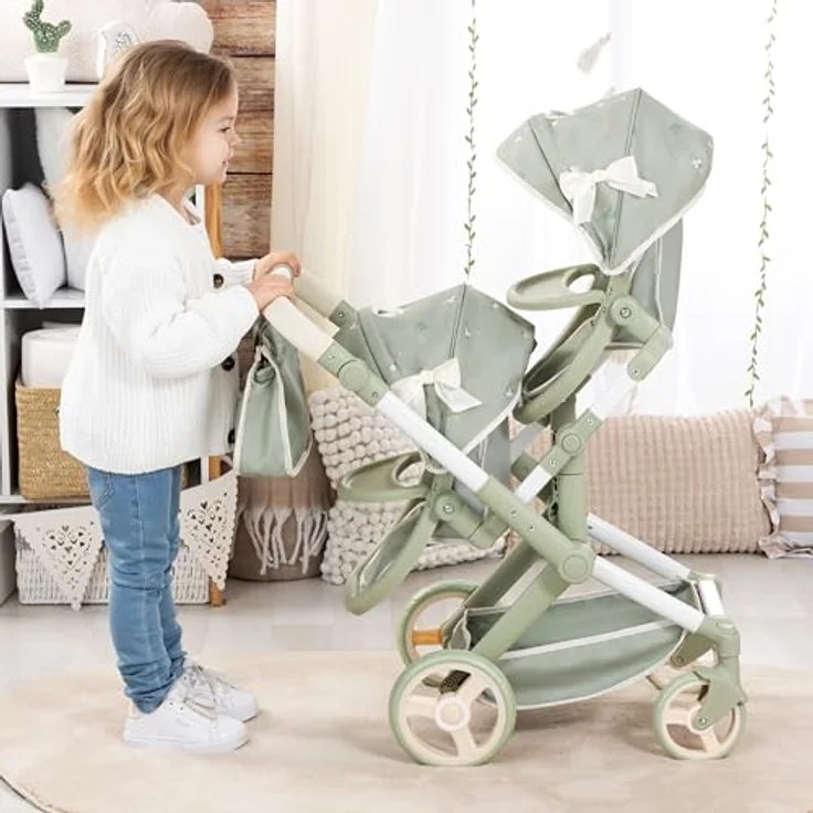 Bayer Design Zwillingspuppenwagen Twin XEO, Tandem mit höhenverstellbarem Griff, Tasche und Sonnendach, für Puppen bis 46 cm – Bild 2
