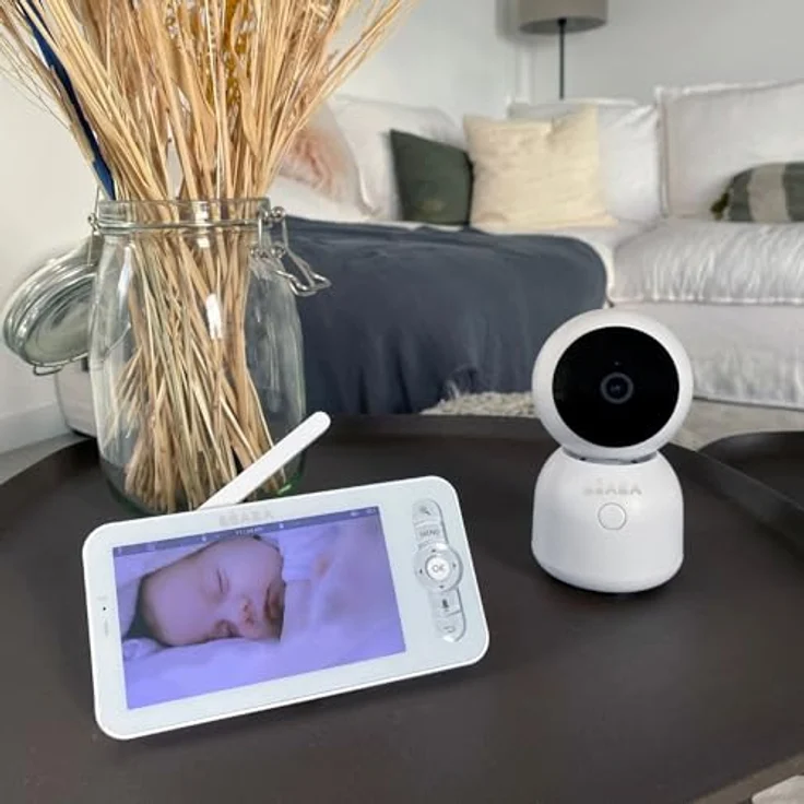 Béaba Babyphone mit Videofunktion, 720p-HD-Bildschirm, 360°-Kamera, Nachtsicht, Handy-App, Nachtlicht, Walkie-Talkie, Schlaflieder, Thermometer und Luftfeuchtigkeitskontrolle, Zen Night Light Weiß – Bild 2