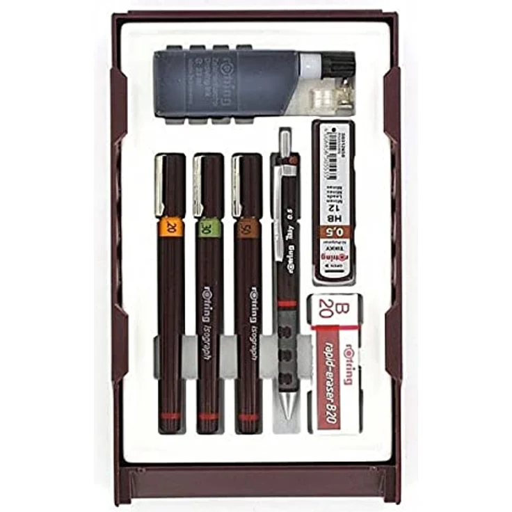 Rotring isograph College Set, Füllminenstift und Tuschezeichner mit 0,2 mm - 0,5 mm Strichbreite, burgund – Bild 1