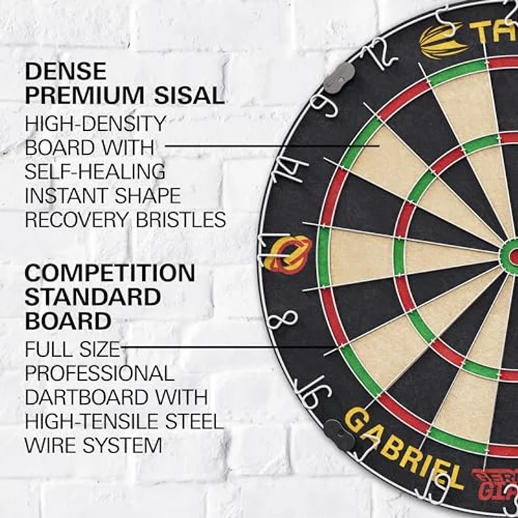 Target Darts Gabriel Clemens Spieler-Edition Dartboard Set, Wettkampfstandard Steel-Dart-Dartspitzen, 6 Messingdarts inkl. Wurflinie, Sisal Dartboard – Bild 3