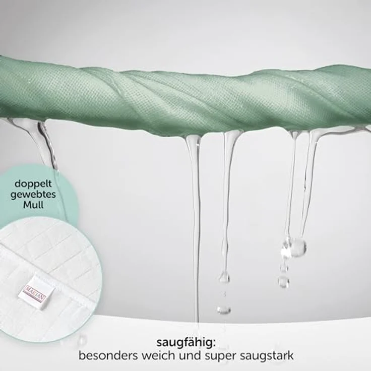 MAKIAN Mullwindeln 4er Pack, 70x70 cm, Oeko-TEX® Standard 100 geprüft, 4 Spucktücher in Premium Qualität - Iceberg Green/Weiß/Mint/Grau – Bild 3
