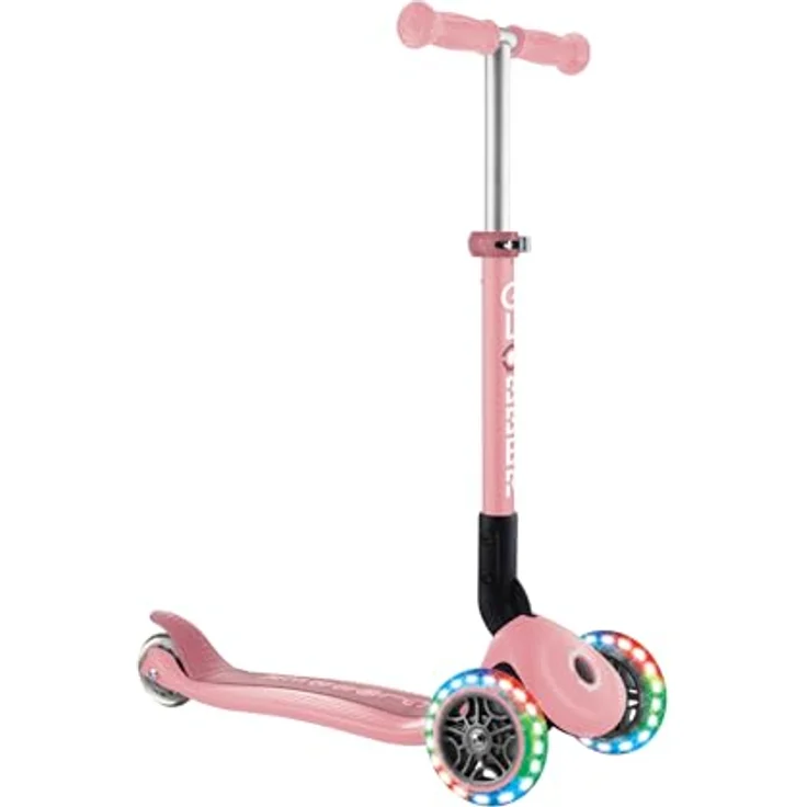 GLOBBER JUNIOR FOLDABLE LIGHTS Tretroller, 3-rädrig mit LED-Leuchtrollen, 120/80 mm, ABEC 9, pastellrosa – Bild 3
