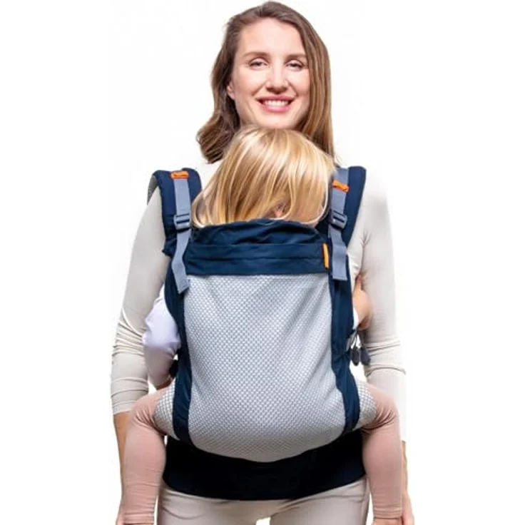 Beco Kindertrage mit extra breitem Sitz - Kindertragerucksack aus 100% Polyester 3D Mesh - 3 Tragepositionen - Kindertrage Bauch/Kindertrage Rücken - Kindertrage Wandern - 9-27kg ((Marineblau) – Bild 2