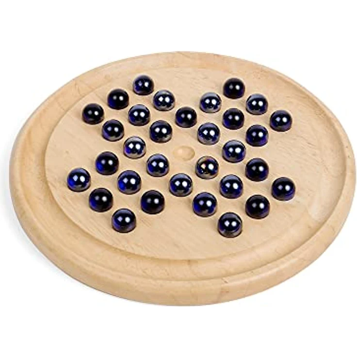 Bigjigs Toys Solitär, Kreisförmiges Holzbrett & Marmor, ab 1 Jahr, Brettspiel – Bild 3