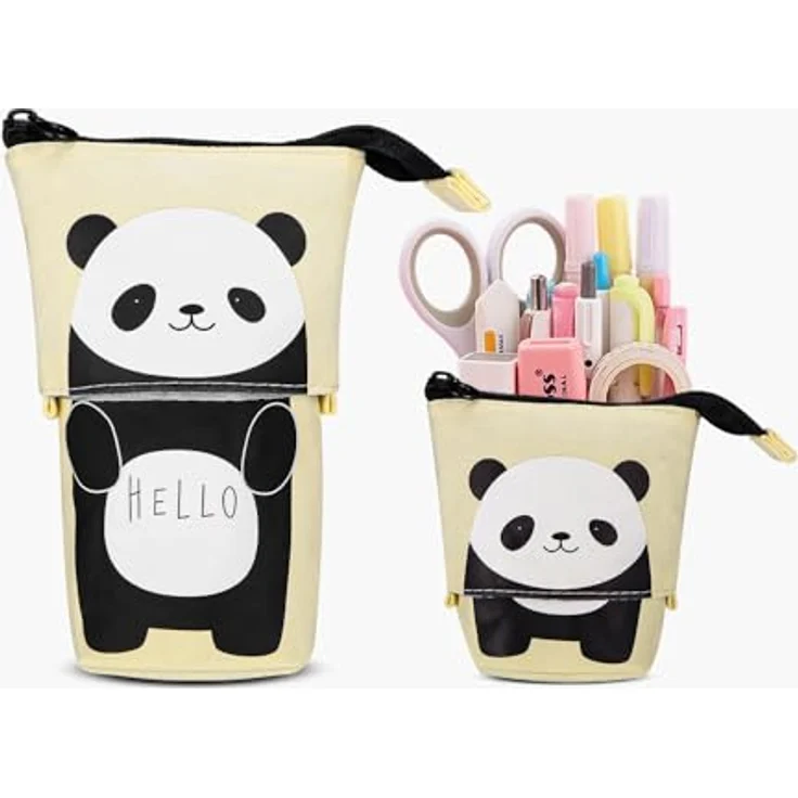 Xespis Federmäppchen Reißverschluss, Teleskopisch mit hochwertigem Canvas, niedliches Panda-Design, multifunktional als Stifthalter und Künstlertasche – Bild 1