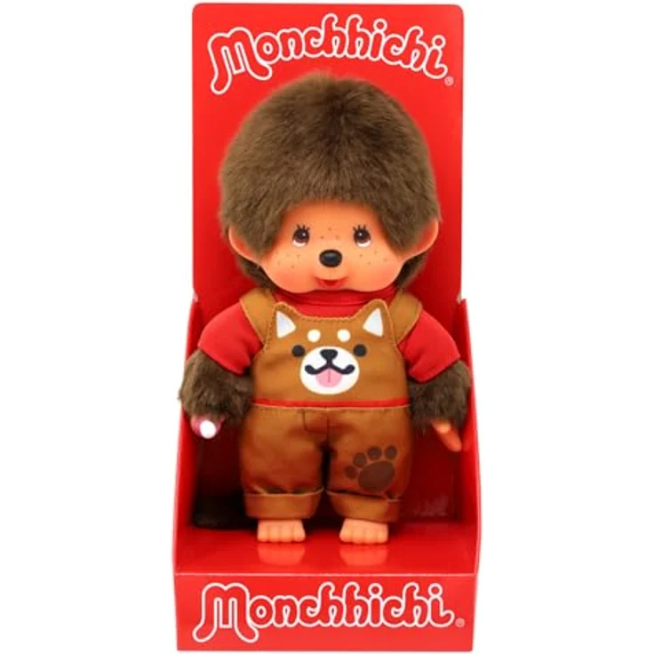 MONCHHICHI Kuschelpuppe Junge mit Latzhose und Hundedesign, 20cm Plüschspielzeug – Bild 1