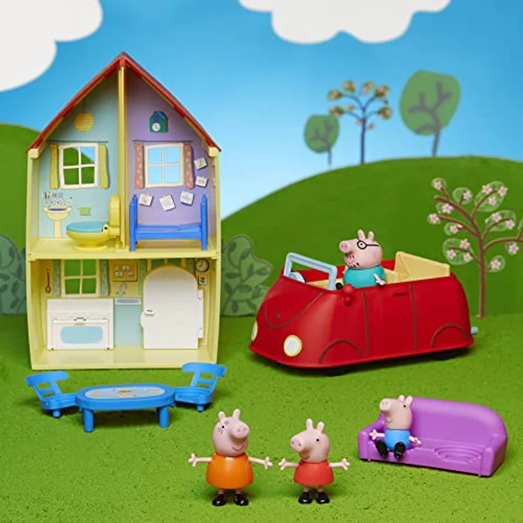 Peppa Pig Peppa’s Adventures Peppas Haus, Komboset mit Spielset, Auto mit Geräuschen, 4 Figuren und 6 Accessoires, ab 3 Jahren – Bild 4