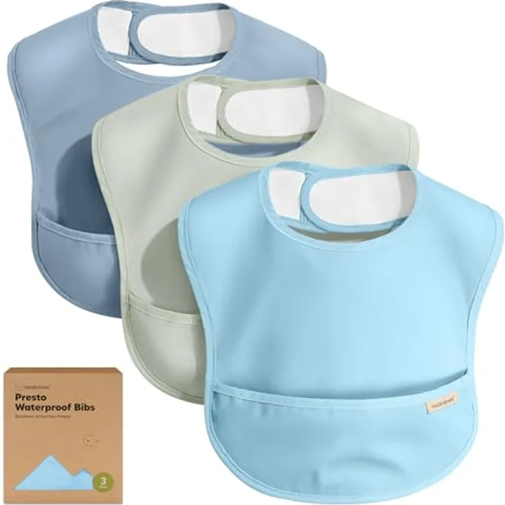 KeaBabies Presto 3er-Pack Wasserdichte Lätzchen mit Auffangschale, Abwaschbar und Schmutzabweisend, für Babys von 6 bis 36 Monaten, Ocean