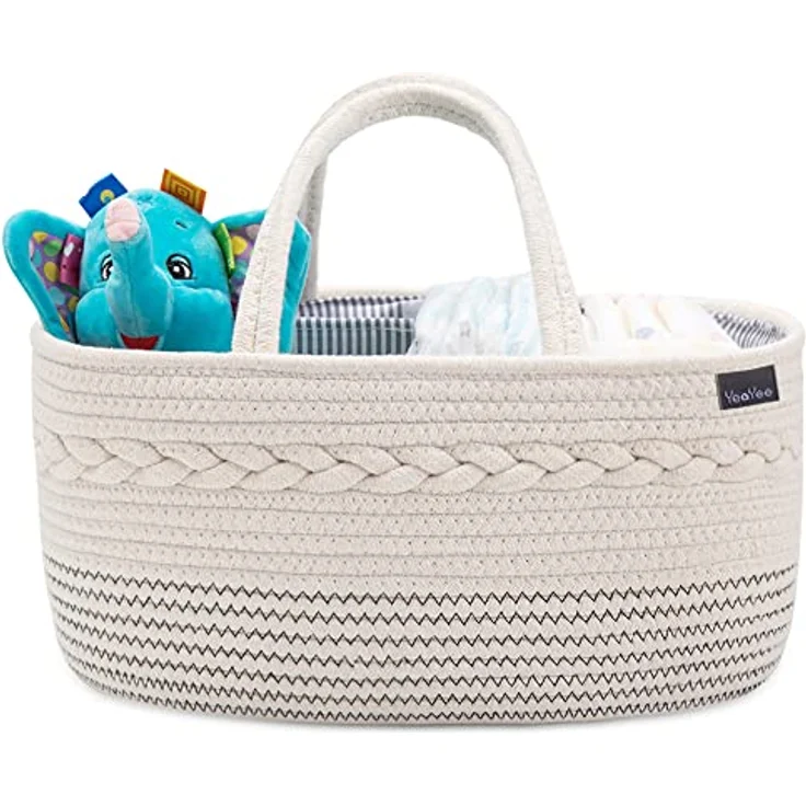 YeaYee Baby Windel Caddy Organizer, Multifunktionale Aufbewahrungsbox mit wechselbaren Fächern, 100% Baumwoll-Leinen, tragbarer Schwarz für Babyparty-Geschenk – Bild 1