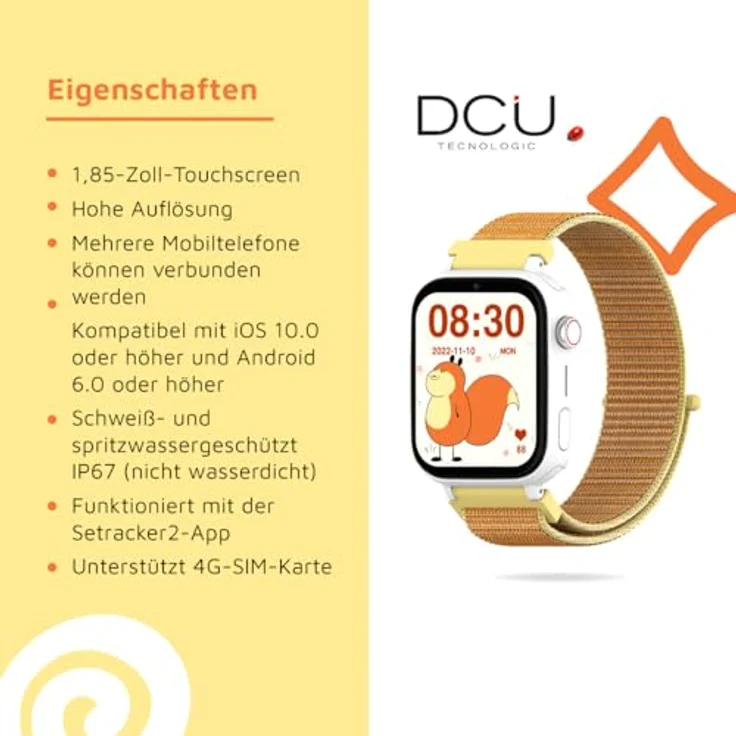 DCU TECNOLOGIC Kinder-Smartwatch mit Android, GPS-Positionierung, Videoanrufen, SOS-Taste, Kindersicherung, 1,85 Zoll Touchscreen, Farbe: Orange – Bild 5