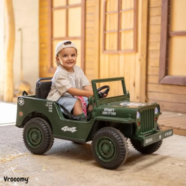 Kijana Willys Elektro-Armeeauto für Kinder 12V - Grün, mit 2 Motoren, Soft-Start-Funktion, MP3-Player und elterlicher Fernbedienung – Bild 2