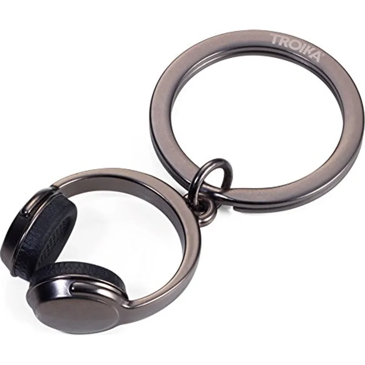 TROIKA HEADPHONE KR17-07/GM, Schlüsselanhänger mit Mini-Kopfhörern aus Metallguss und Silikon, gunmetal grau, das ORIGINAL von TROIKA