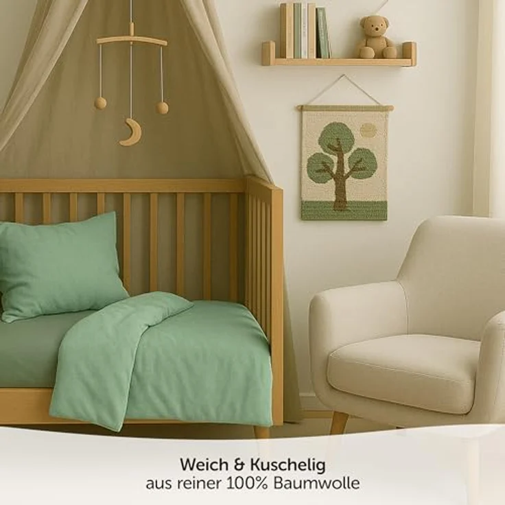 MAKIAN Babybettwäsche Set 100x135, 40x60 cm | 100% Baumwolle, atmungsaktiv, pflegeleicht, Hotelverschluss, Oeko-Tex Zertifiziert, Eisgrün – Bild 2