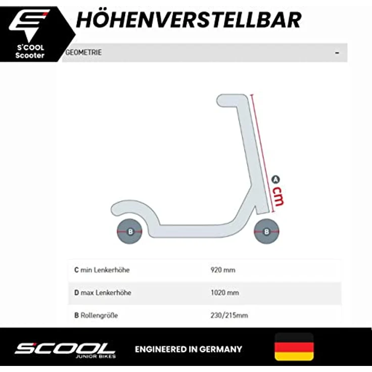 S'COOL Flax 8.5 Kinderroller in Rot - Klappbar und höhenverstellbar mit Hinterradbremse | Lenkerhöhe: 102 cm – Bild 5