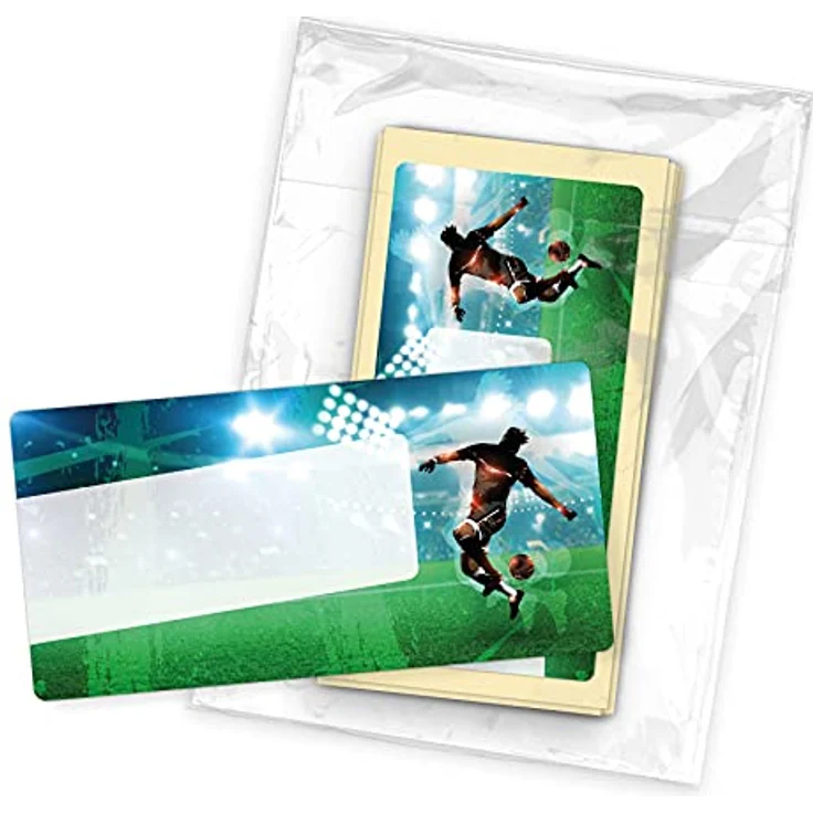 itenga Buchetiketten Heftetiketten 40 Stück, selbstklebende Namensschild-Aufkleber, 9x4,5 cm, Fussball-Design – Bild 3
