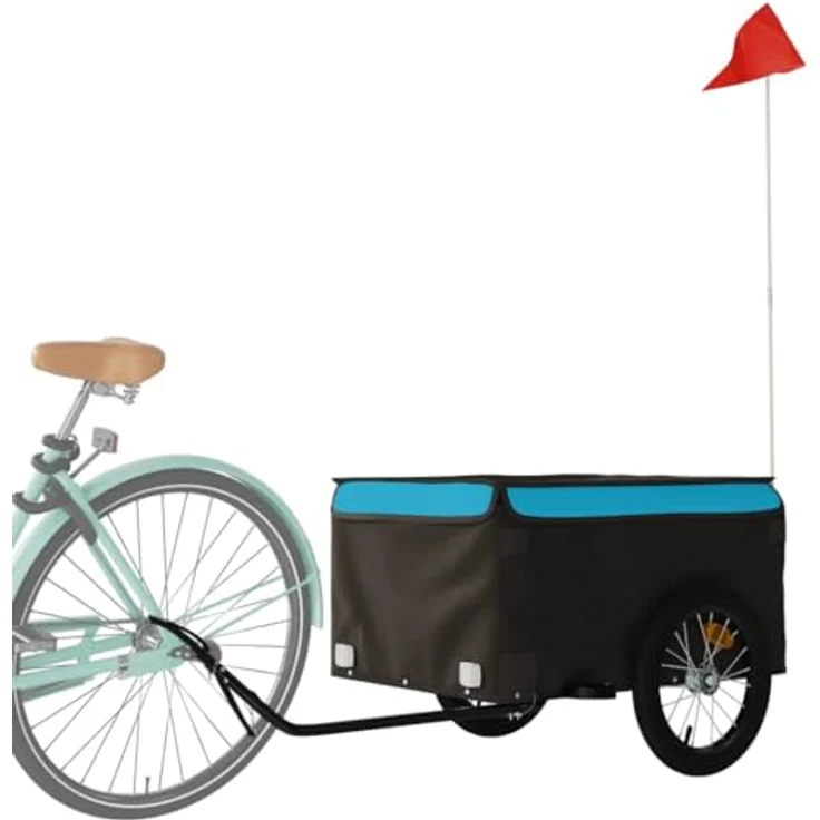 vidaXL Fahrradanhänger Schwarz und Blau 45 kg Eisen mit Sicherheitsflagge und cleverem Design – Bild 3