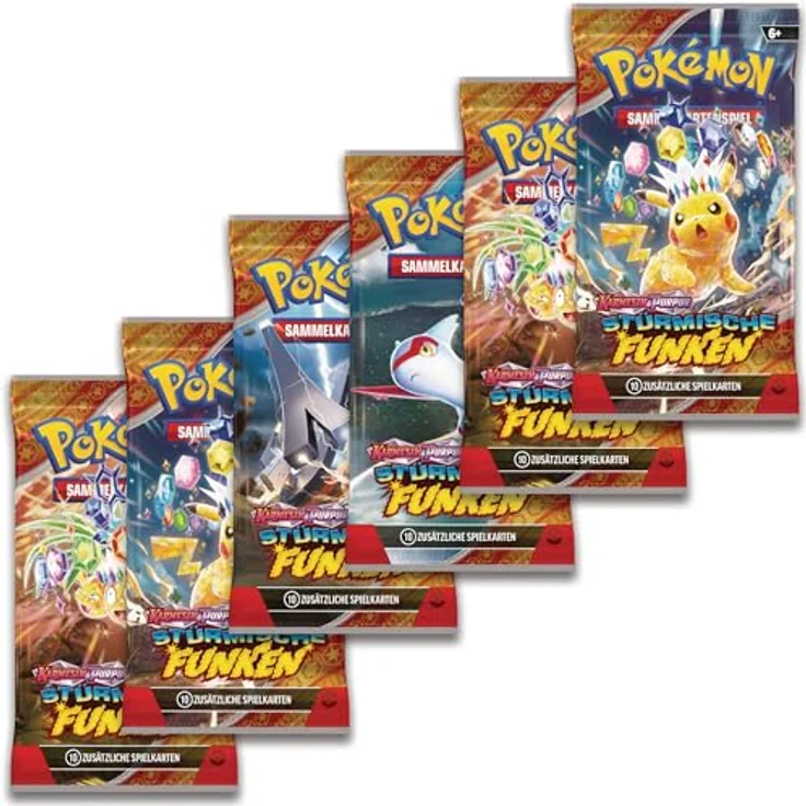 Pokémon-Sammelkartenspiel: Boosterbundle Karmesin & Purpur – Stürmische Funken (6 Boosterpacks) - Elektrisierendes Pikachu-ex und tosende Drachen – Bild 4