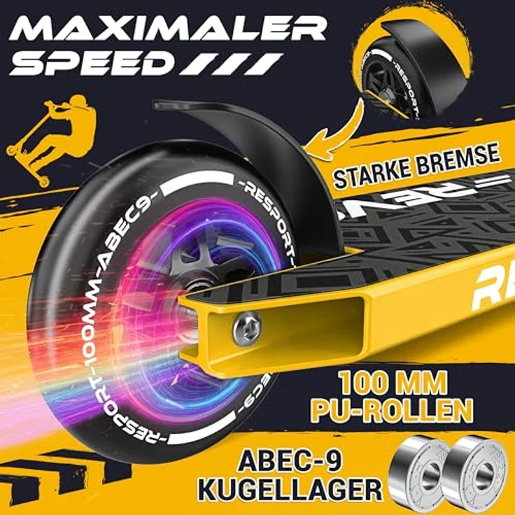 RE:SPORT REVO Stunt Scooter, Profi Stuntroller mit 100mm PU Rädern, ABEC 9 Kugellager, inkl. Ständer, für Kinder & Erwachsene – Bild 5