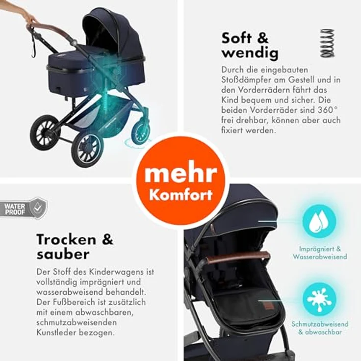 Daliya FLEXI-PRO M 2in1 Kombikinderwagen mit Liegefunktion, klappbar, höhenverstellbar, großem Einkaufskorb, blau-grau – Bild 5