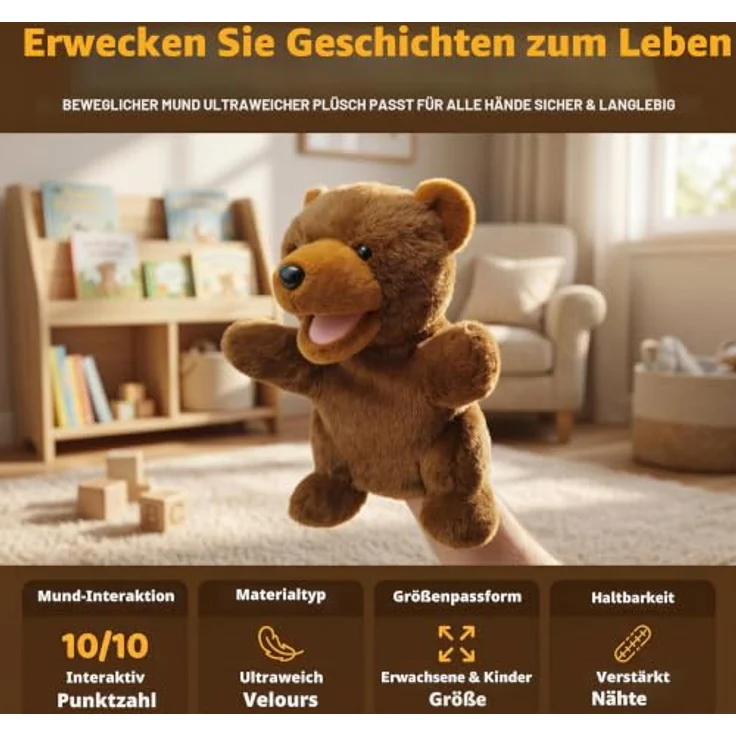 LOMTRATS 2026 Tierhandpuppen Set, Wolf, Tiger, Löwe, Affe, 25 cm, bewegliche Münder, ideal zum Geschichtenerzählen für Kinder und Kleinkinder – Bild 3