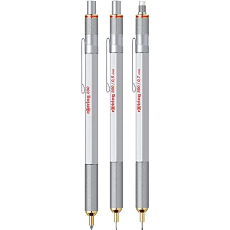 Rotring Kugelschreiber 800, massiver Metallschaft im Sechskant-Design, 24K goldplattierte Zierteile, M-Schwarz, Geschenkbox (Rot, Silber) – Bild 5