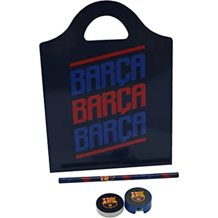 FC Barcelona Kreativset, Schreibset mit Malbuch, 6 Buntstiften, Bleistift, Radiergummi und Aufklebern in praktischer Aktentasche – Bild 2