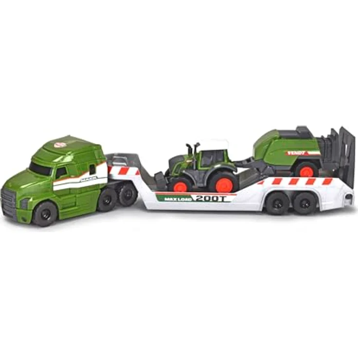 Dickie Toys Fendt Micro Farm Truck, Mack Truck mit Anhänger und Fendt Traktor, bewegliche Teile, Freilauf – Bild 1