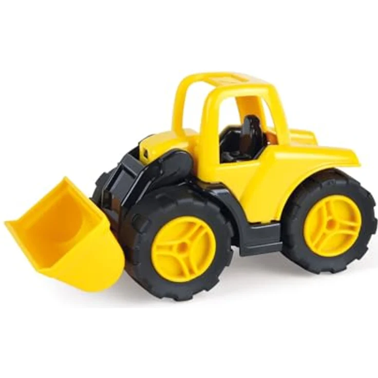 Lena 1262 Workies Schaufellader 14 cm, Baufahrzeug aus ABS Kunststoff, mit bewegbarer Schaufel, Gummi-Reifen, Stahl-Achsen - Gelb, Schwarz – Bild 1