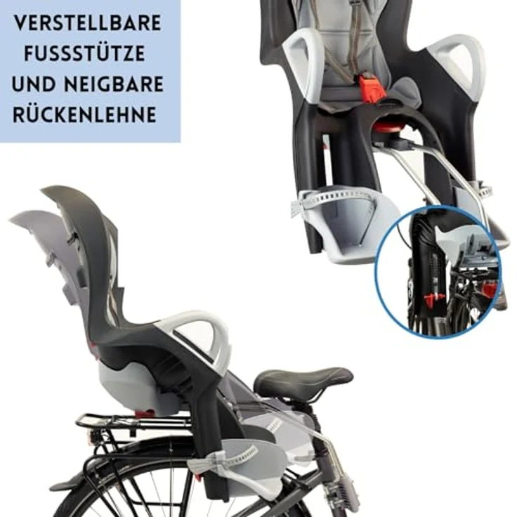 OK Baby Fahrradkindersitz, Schwarz Grau, für Kinder ab 9 Monaten bis 22 kg mit Polsterung und Regenschutz – Bild 4