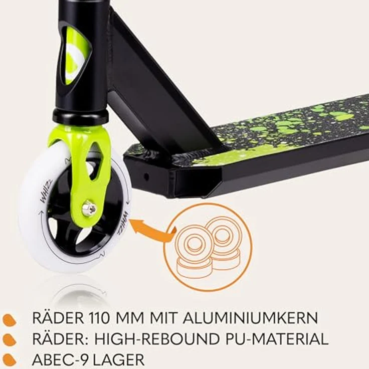 Lionelo WHIZZ Stunt Scooter, ABEC-9 Kugellager, Aluminium Deck, 110mm Rollen, breiter T-Rohr Lenker, einzigartiges Design, blau – Bild 3