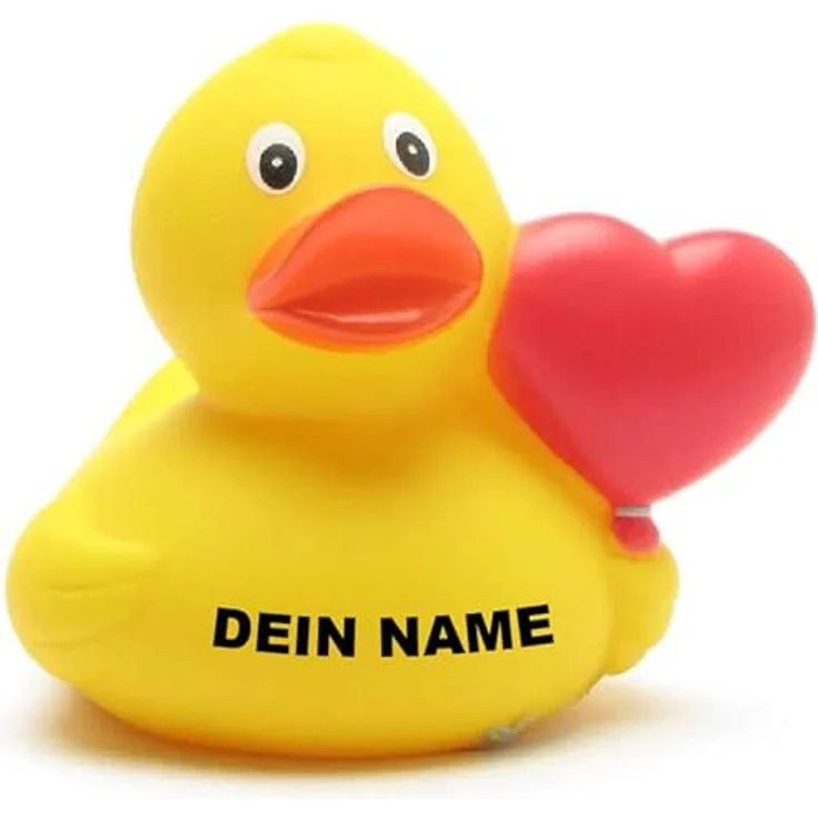 Duckshop Badeente - personalisierbar (Herzballon Ente) mit 10 Zeichen Wunschtext, 8 cm groß, Vinyl – Bild 1