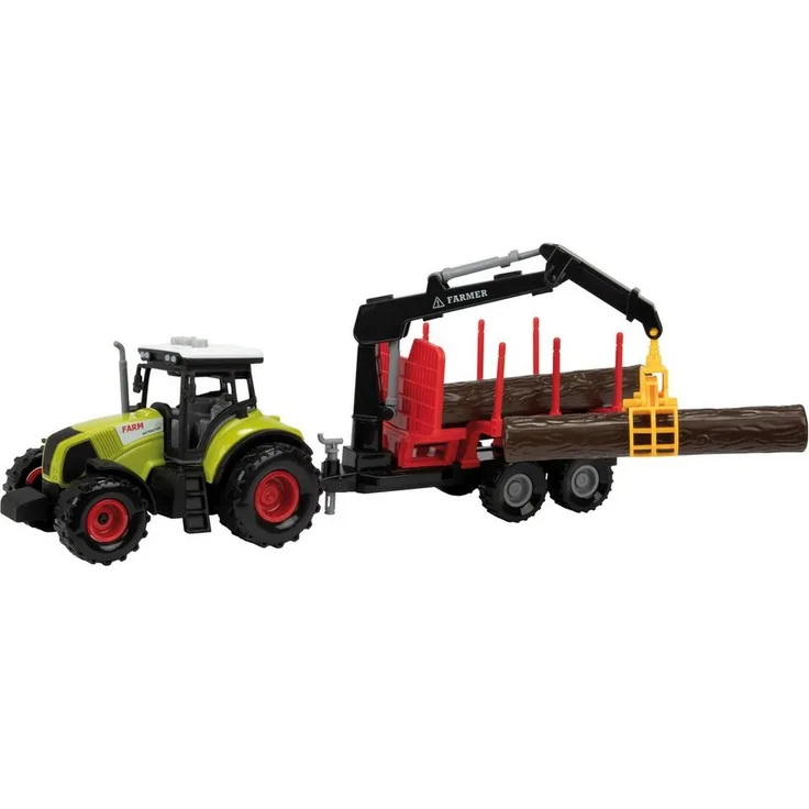 Toi-Toys Traktor mit Anhänger, Spielzeugauto mit Licht & Sound, 38 cm, inklusive Batterien