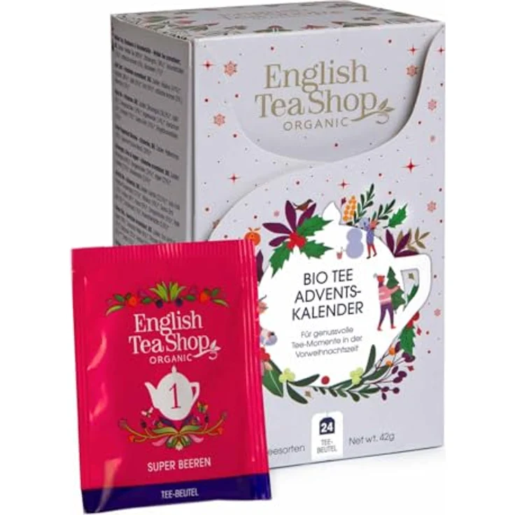 English Tea Shop ETS - Tee Adventskalender "Weihnachtsmarkt" weiß, 24 verschiedene BIO Tees aus kontrolliert biologischem Anbau – Bild 2