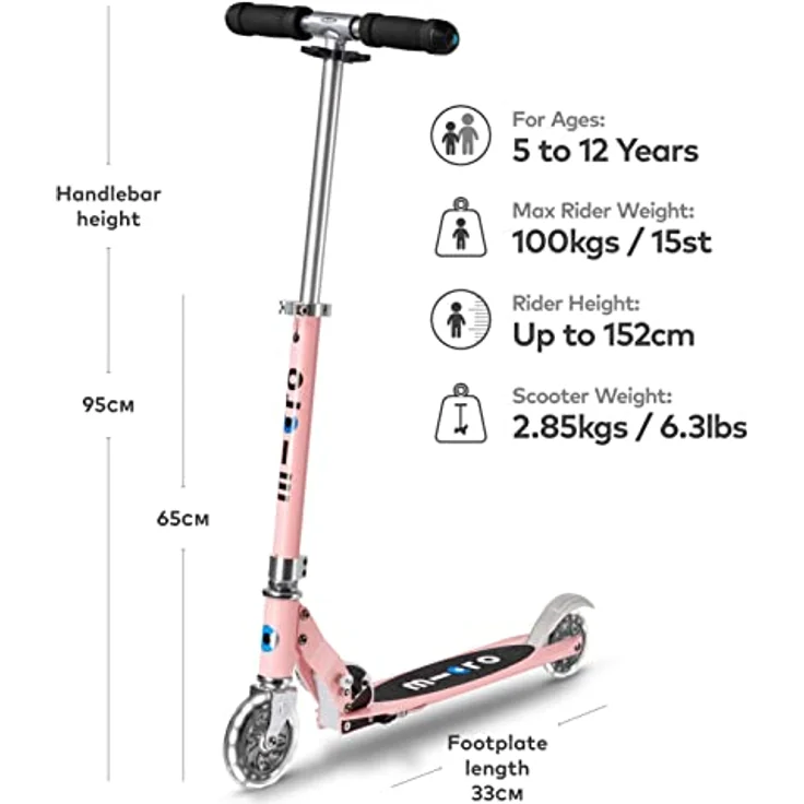MICRO micro Sprite LED Kinder Kinderscooter | Cityroller mit LED-Rollen | klappbar und höhenverstellbarer Lenker | ab 5 J. | Tretroller Farbe neon Rose – Bild 2