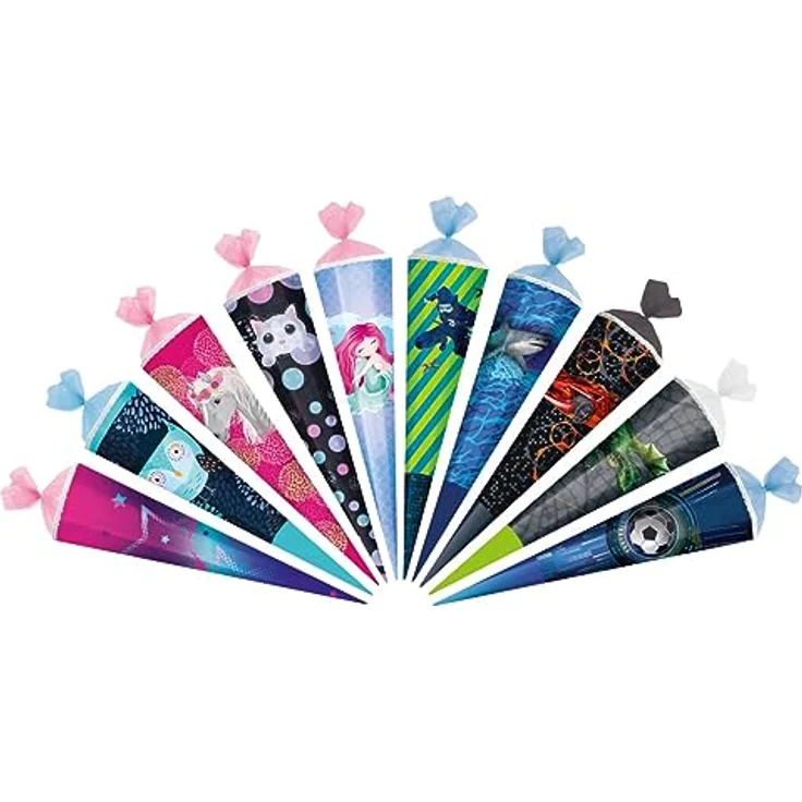 Herlitz Schultüte 50cm hexagonal Mix M.s. mit Pink Stars, Flower Owl, Flower Horse, Cute Cat, Mermaid, Funky Ninja, Blue Shark, Mechanic, Dragon Tale, Soccer Motiven