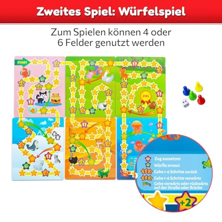 Magnikon Magnetisches Lotto Spiel „Die Tierwelt“, Bingo und Memory für Kinder ab 3 Jahren, 54 Magnete, 6 doppelseitige Spielbretter, farbenfrohe Tierbilder – Bild 4