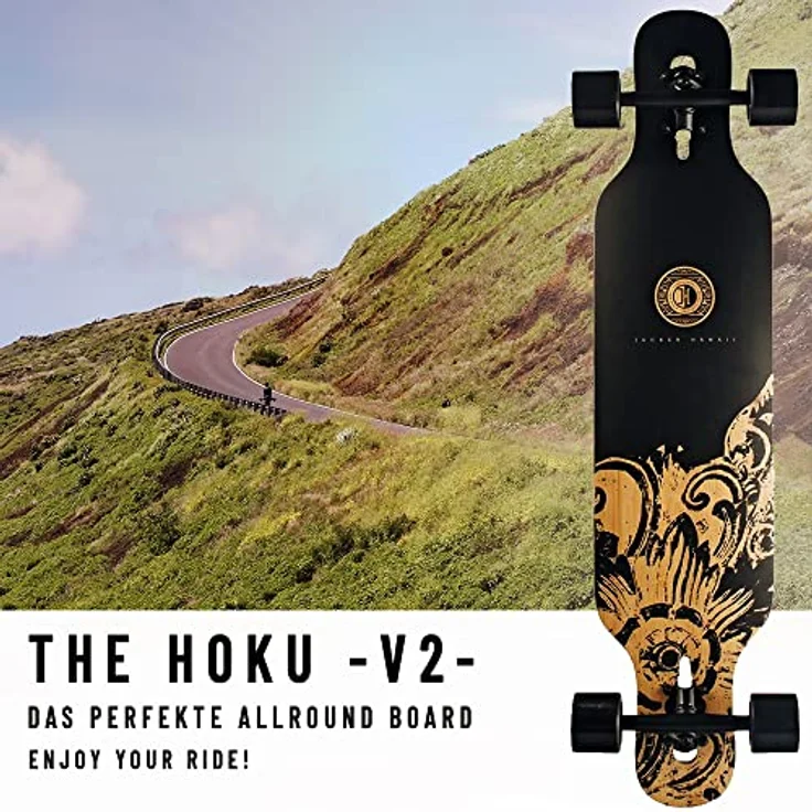 JUCKER HAWAII Longboard HOKU V2 Flex 2, 99cm Fiberglas-Bambus-Deck, 78A Allround Cruiser Wheels, ABEC 9 Kugellager, blau – Bild 2