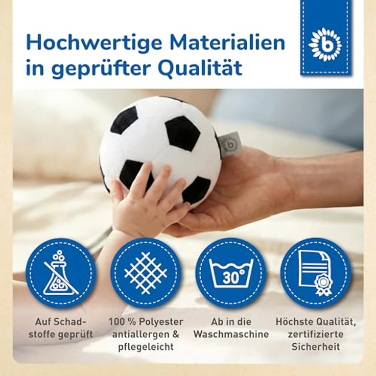 Bieco Softball Fußball mit Rassel, Ø 10 cm, weicher Plüschball für Babys, fördert Motorik und Sinne, maschinenwaschbar – Bild 5