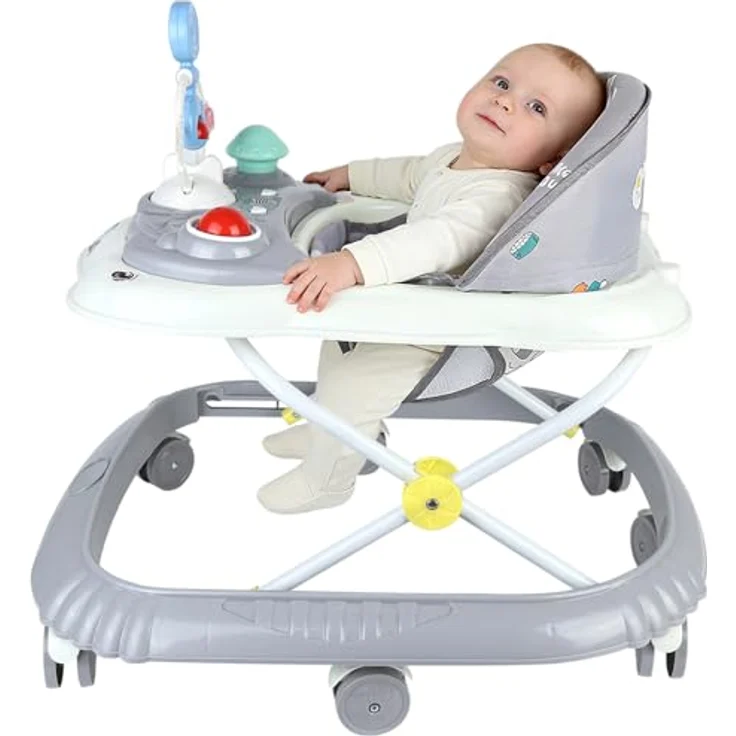 LANTUS 4 in 1 Lauflernhilfe mit abnehmbarer Spieluhr, Lauflernwagen mit Licht und Rädern, belastbar bis 12 kg, grau – Bild 4