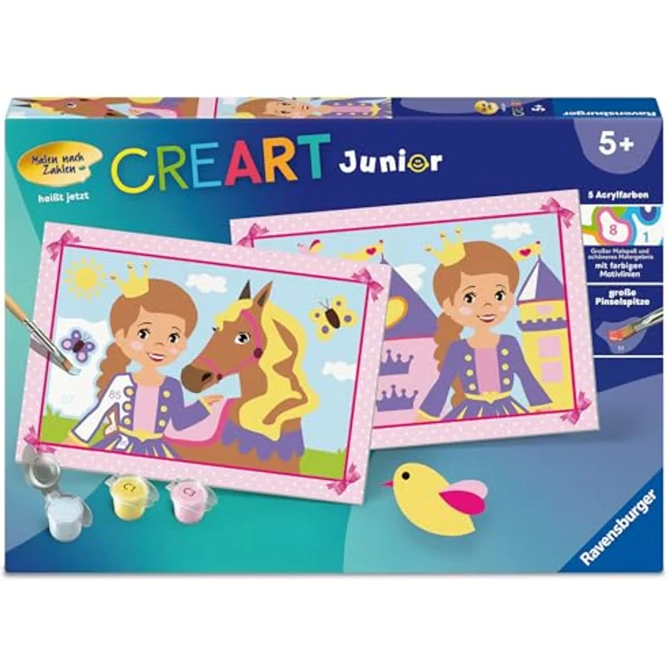 Ravensburger Malen nach Zahlen CreArt, Kleine Prinzessin, 5 fertig gemischte Acrylfarben, für Kinder von 5-7 Jahren, Made in Europe – Bild 3