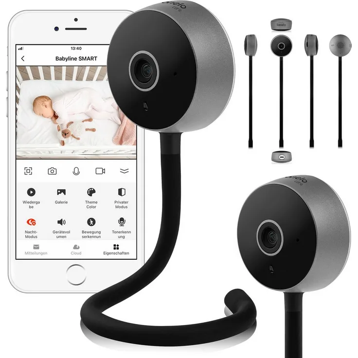 lionelo Babyphone Babyline smart, Elektronisches Babyphone mit unbegrenzter Reichweite, 85° Betrachtungswinkel, 46° neigbar, SD-Kartenunterstützung bis zu 128 GB (blau)