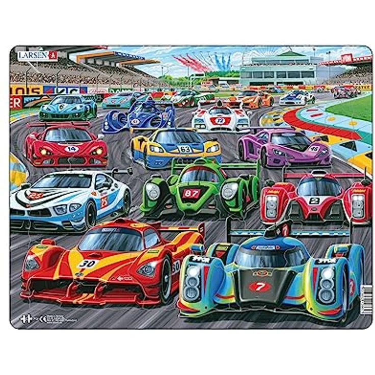 Larsen Puzzles PG1, Kinder Rahmenpuzzle Racing Cars, 38 Teile, Lernspielzeug zur Förderung von Konzentration und Hand-Augen-Koordination, ab 3 Jahre – Bild 1