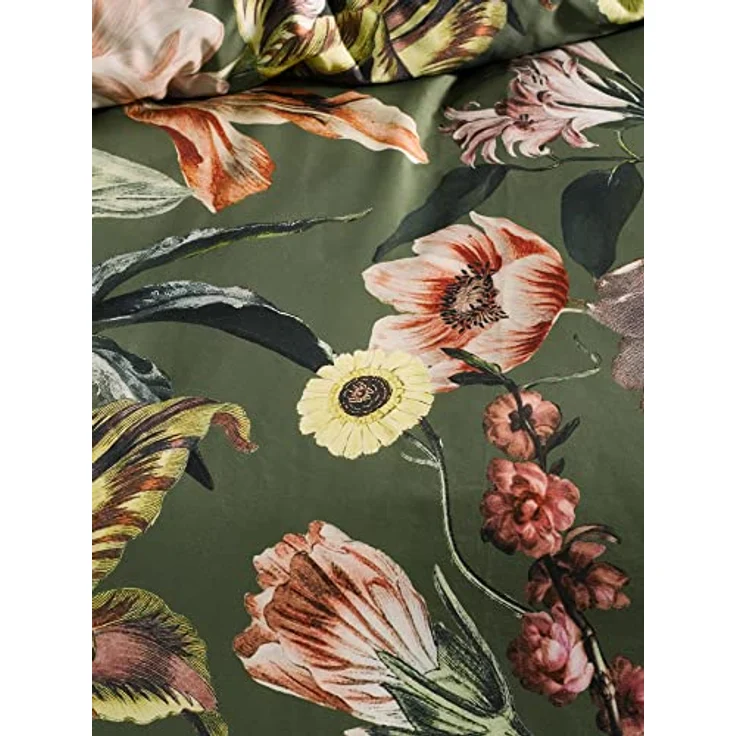 ESSENZA Bettwäsche Filou Forest Green Satin Blumen Blüten Dahlien Tulpen Floral Geblümt Sterne Waldgrün Grün, Größe:135 cm x 200 cm – Bild 5
