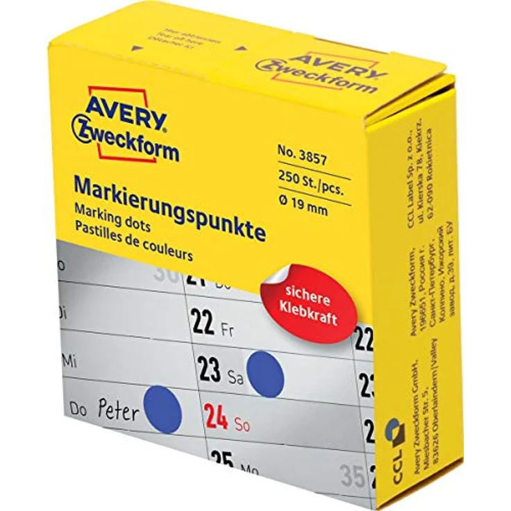AVERY Zweckform Klebepunkte 3857, selbstklebende Punkte Ø 19,0 mm, blau, 250 St. – Bild 2
