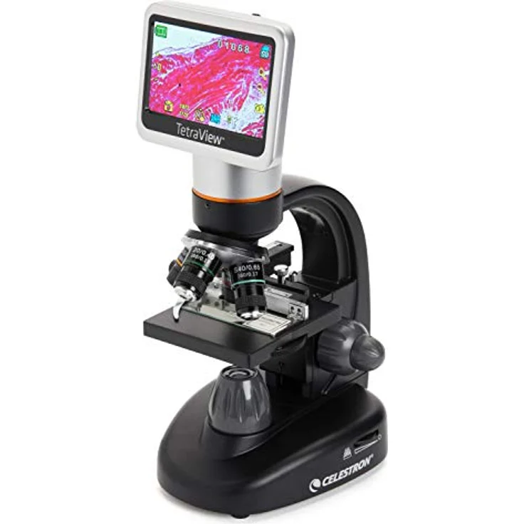 Celestron TetraView digitales Mikroskop mit 5 MP Kamera, 40-400x Vergrößerung, 4,3 Zoll Touchscreen, durchlicht LEDs, um 180° drehbarer Kopf – Bild 2