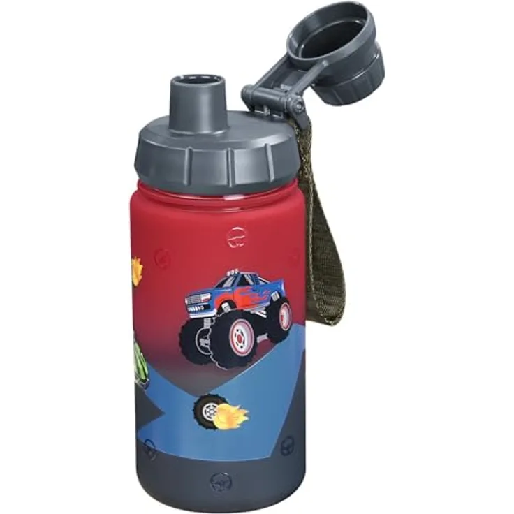 Step by Step Trinkflasche „Car“, rot, 0,55 Liter, BPA-frei, für Schule und Kindergarten, geeignet für heiße und kohlensäurehaltige Getränke