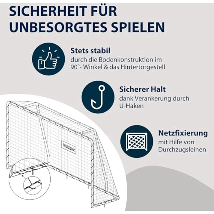 HUDORA Fußballtor Solid 25 - Standfestes Fußballtor für Kinder & Erwachsene - wetterfestes Fußballtor mit engmaschigem Polyester-Netz - Hochwertige Outdoor Torwand für Freizeit & Training – Bild 3