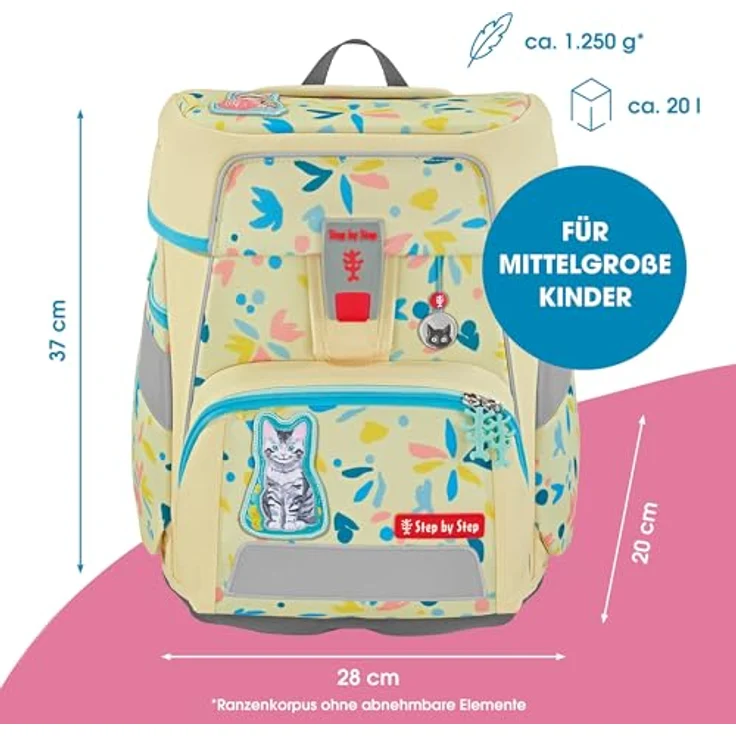 Step by Step Schulranzen-Set Space „Cat Lilly“, 5-teilig, gelb, ergonomischer Tornister mit Reflektoren, höhenverstellbar, 20L, für Mädchen ab der 1. Klasse – Bild 2