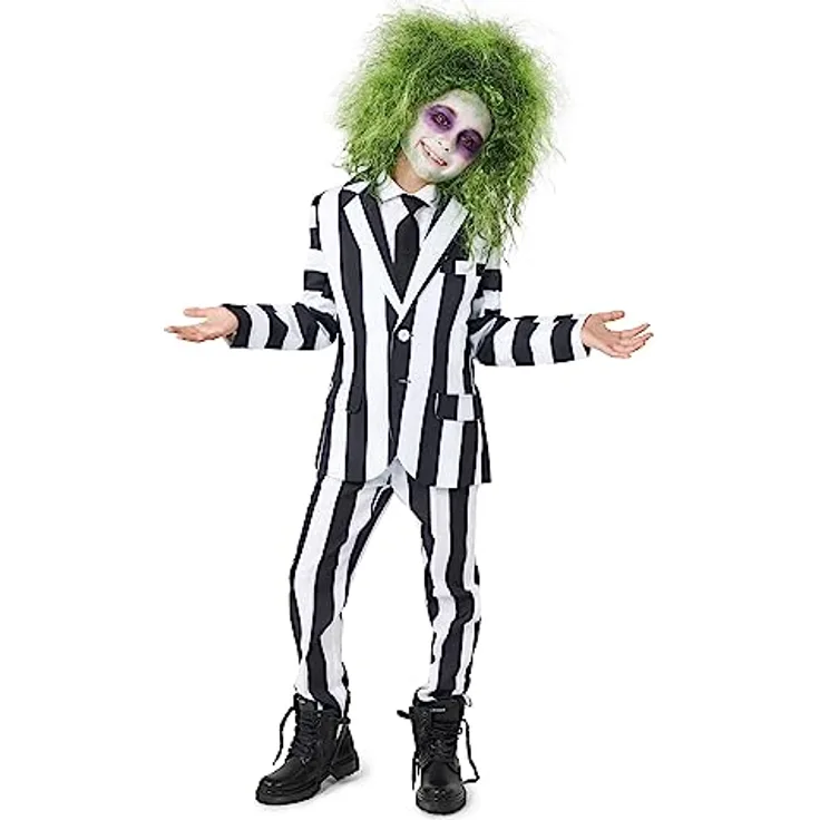 Suitmeister Boys Beetlejuice Kostüm, Slim-Fit Halloween Anzug mit Blazer, Hose und Krawatte, verstellbarer Bund, 100% Polyester