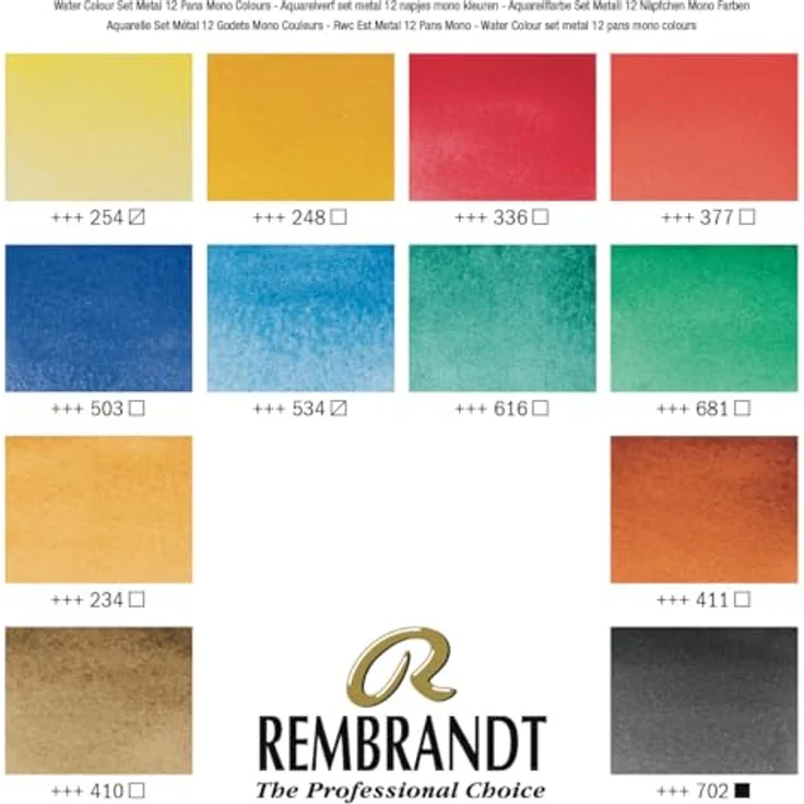 Rembrandt Profi-Aquarellfarben-Set, 12 monopigmentierte Farben in luxuriöser Metalldose + Pinsel – Bild 4